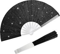 Éventail pliant noir scintillant à paillettes, grand éventail transparent brillant pour festivals de musique, soirées, mariages et spectacles