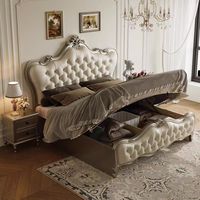 1,8m Französischer Stil Polsterbett, Queen-Size Holzbettgestell mit Gepolstertem Kopfteil, Luxuriöse Schlafzimmermöbel