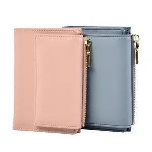 Fashion Women Short Leather Wallets Purses Girls Women Modern Pink And Blue Trifold Card Holder Wallet