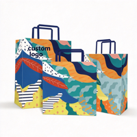 Sac en papier kraft coloré de haute qualité, recyclable, avec poignée en corde plate, pour vêtements et cadeaux