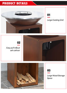 Brasero de Acero Corten KEYO KY8080LK para Leñ<span class=keywords><strong>a</strong></span>, Plancha para Asar, Uso en Jardín Exterior, Diámetro 80xAltura 90cm - Product Image 4