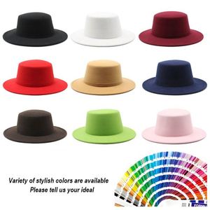Chapeau Fedora en feutre à large bord unisexe personnalisé avec logo sur mesure, chapeau en feutre de laine à large bord pour l'hiver, vente en gros - Product Image 2