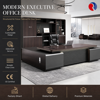 Bureau de direction en forme de L avec hub d'alimentation intégré, prise de charge USB, table de bureau intelligente pour PDG, mobilier moderne pour chef d'entreprise