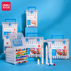 Marcadores Deli Artist de 12, 24, 36, 48, 60 y 80 colores a base de agua con doble punta para niños, estudiantes y dibujo artístico. - Product Image 1