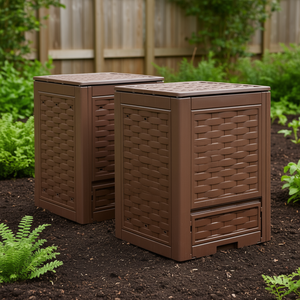 Aérateur de compost de jardin en plastique marron avec design imitation rotin pour usage extérieur - Product Image 2