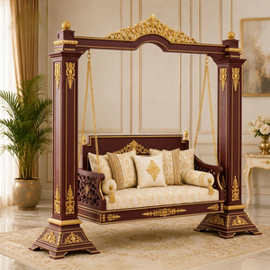 Elegante columpio de madera maciza blanca dorada para el hogar y el balcón, columpio de madera de teca para decoración de la sala de estar, muebles de madera hechos a mano. - Product Image 2