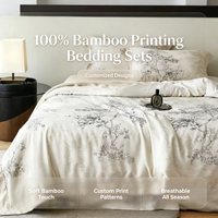 Ensemble de draps personnalisable en bambou 100% tissé, imprimé avec des motifs végétaux, écologique, pour une utilisation domestique toute l'année