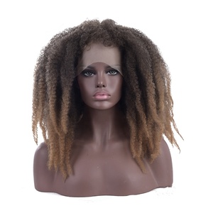 Perruques à lacet frontal en cheveux afro crépus de 14 pouces pour femmes noires africaines, tresses synthétiques Marley, perruques au crochet - Product Image 1