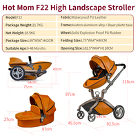 Poussette de luxe 3-en-1 Hot Mom avec châssis en alliage d'aluminium, roues pivotantes à 360° et pliage facile pour nouveau-nés - F023