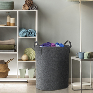 Cesto de Ropa Ovalado Moderno de Fieltro, Cesto para Ropa Sucia con Cestas de Almacenamiento para Uso en el Baño - Product Image 4