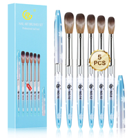 Lot de 5 pinceaux à ongles en acrylique, poils en nylon et en sable, manche métallique bleu flocon de neige avec capuchon, pour extension de poudre acrylique, sculpture 3D, outils de manucure