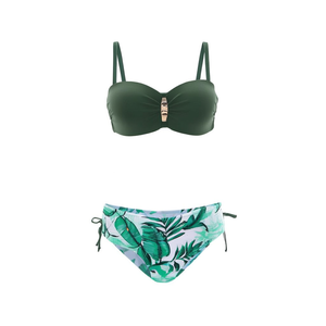 Ensemble de bikini grande taille HDJ avec contrôle du ventre, haut bandeau imprimé tropical et bas à nouer sur les côtés, maillot de bain pour femme - Product Image 1