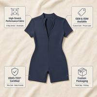 Nouvelle combinaison de sport pour femme 2026 à manches courtes, combishort zippé, short intégré, body sexy pour femme