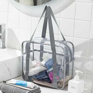 Trousse de toilette transparente en PVC avec sangle rose, grande capacité, étanche, pour le rangement du maquillage, de forme rectangulaire, pour les voyages - Product Image 4