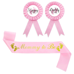 3 Pacotes de Faixas de Cetim Rosa para Chá de Bebê, Distintivo de Mamãe em Espera e Distintivo de Papai em Espera, Suprimentos para Festa de Revelação de Gênero do Bebê - Product Image 1