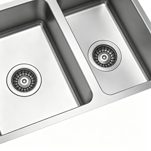Fregadero de cocina doble SUS304 cepillado antihuellas, de montaje bajo encimera, de gran profundidad, personalizado, con offset 70/30 - Product Image 5