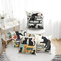 Housse de coussin chat noir et livre, chat papillon, coussin de lecture, décoration de canapé, maison, bureau, extérieur, 18x18 pouces