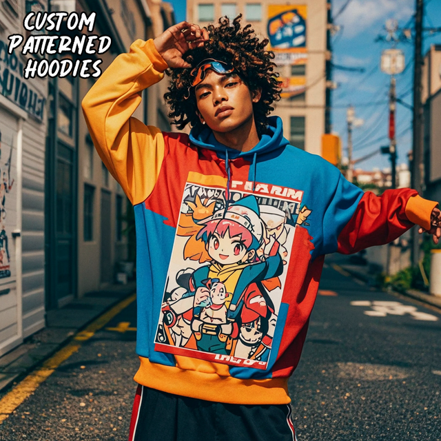 Custom High Quality Heavyweight Men's Oversized Anime Hoodie Wholesale Heavy Men's Puff Printed Hoodies
