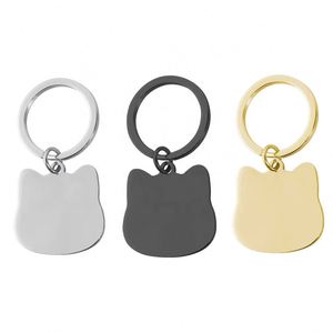 Stainless Steel Cat Shape Keychain Blank Pet Tag Cat Charm Keyring <b>Custom</b> DIY Jewelry Make Polishing Laser Engrave Logo Key Ring - Product Image 2