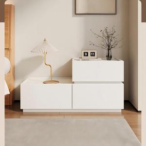 XHA Minimalist Cream <b>Bedside</b> Table <b>Storage</b> Cabinet Small Modern White Low Edge Design Home Furniture - Product Image 3