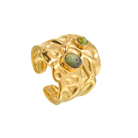 Neuer Stil 18k Vergoldeter Edelstahl Vintage Naturstein Polierter Breiter Offener Ring für Damen