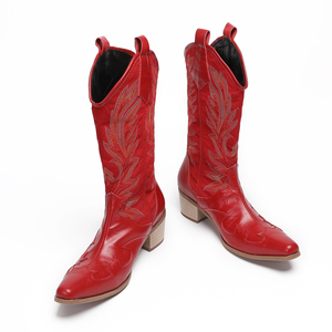 <span class=keywords><strong>Botas</strong></span> Vaqueras Country Western NA651 para Mujer, Zapatos de Cuero Talla Grande 45, <span class=keywords><strong>Botas</strong></span> Bordadas Rojas a Media Pantorrilla - Product Image 4