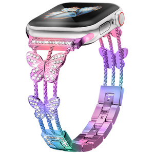 Bracelet de montre en acier inoxydable avec diamants papillon scintillants, bracelet en métal pour filles, compatible avec Apple Watch Ultra 49, 46, 45, 42, 40 mm S11 - Product Image 1