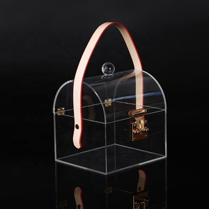 High-end bamboo handle acrylic portable square box portable candy gift box