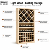 Casier à vin personnalisé en pin massif avec grille diamantée multi-compartiments pour le rangement du vin dans la salle à manger de la villa