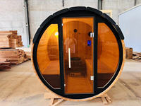 Ruang Sauna Tong Kayu Cedar Merah Solid Panoramic Outdoor Modern dengan Pemanas Sauna Listrik 2 Orang 6KW Uap Basah Ramah Lingkungan