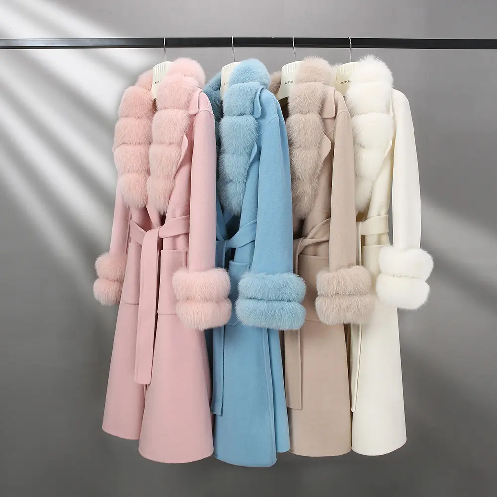 Yeni tasarım kış sıcak moda gerçek kaşmir yün uzun palto kadınlar için