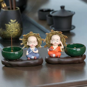 Small Monk Incense <b>Holder</b> Resin Figurine Chinese Style Desktop Ornament For Office Home Religious Use Hand Made Gift - Product Image 4