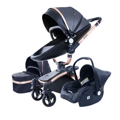 Purorigin PU Leather High Landscape Classic travel system 3 in 1 baby stroller with car seat pram for babies 0-4 years old