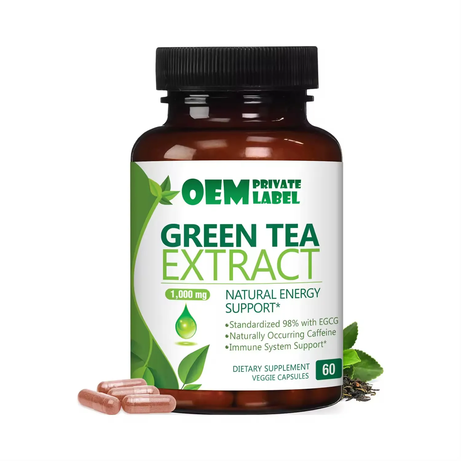 oem תוסף בריאות צמחים תווית פרטית תה ירוק קפסולות הרזיה תומכות לב ואנטי חמצון בריאות קפסולות תה ירוק