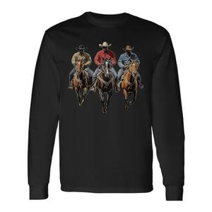 T-shirt noir à manches longues, design western avec cowboys afro-américains montant à cheval, Texas Rodeo - Product Image 1