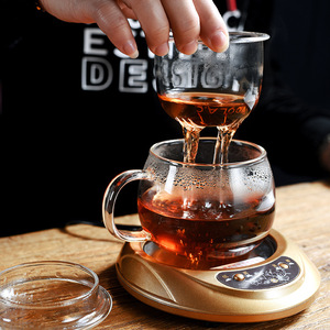 <b>Tea</b> Warmer Glass <b>Mug</b> With Lid Round Base <b>For</b> <b>Tea</b> Ceremony Home Use - Product Image 2
