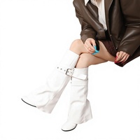 Bottes mi-mollet amovibles pour femme en fibre superfine, style pantalon, avec talon épais, bottes de chevalier rétro, couleur unie, rehaussantes