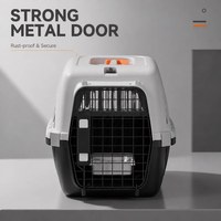 Cage de transport pour animaux de compagnie en plastique PP, modèle Iron Door, avec verrouillage à ressort, gamelle suspendue, plateau à urine et sangle d'épaule, pour voiture, chat et chien