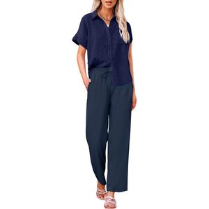 Conjuntos de dos piezas informales de verano 2025 para mujer, trajes de lino holgados con pantalones cortos por encima de la rodilla, MOQ 2 uds. - Product Image 4