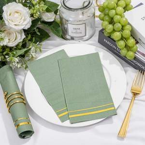 Serviettes <span class=keywords><strong>Horeca</strong></span> élégantes, imprimées et personnalisées, en papier vert résistant à l'humidité, style de sac jetable pour les fournitures de restaurant, vente en gros en vrac - Product Image 1