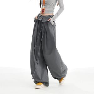 Pantaloni a palloncino a vita alta da donna stile minimalista animale Silhouette fluida Comfort Fit a vita arruffata pantaloni <span class=keywords><strong>larghi</strong></span> <span class=keywords><strong>e</strong></span> rilassati - Product Image 4