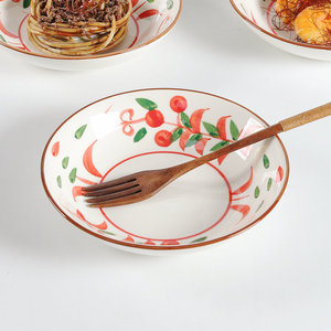 Assiette à dessert en céramique peinte à la main, motif végétal rond, sous glaçure, style oriental, pour les fêtes - Product Image 3