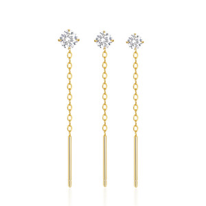 Juego de Aretes CANNER de 2/3/4 mm, Joyería de Oro de 18K y Plata de Ley S925, Aretes de Diamantes con Cuatro Garras y Cadena Larga con Borlas para Niñas - Product Image 1