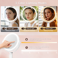 Miroir de maquillage à LED avec 3 couleurs de lumière, luminosité réglable, hauteur réglable, extensible, miroir de table