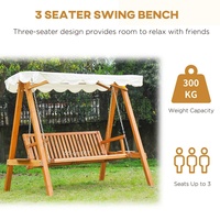 Fauteuil balançoire en bois d'extérieur 3 places, hamac de jardin avec auvent, banc de patio en bois de luxe pour meubles de jardin et de véranda
