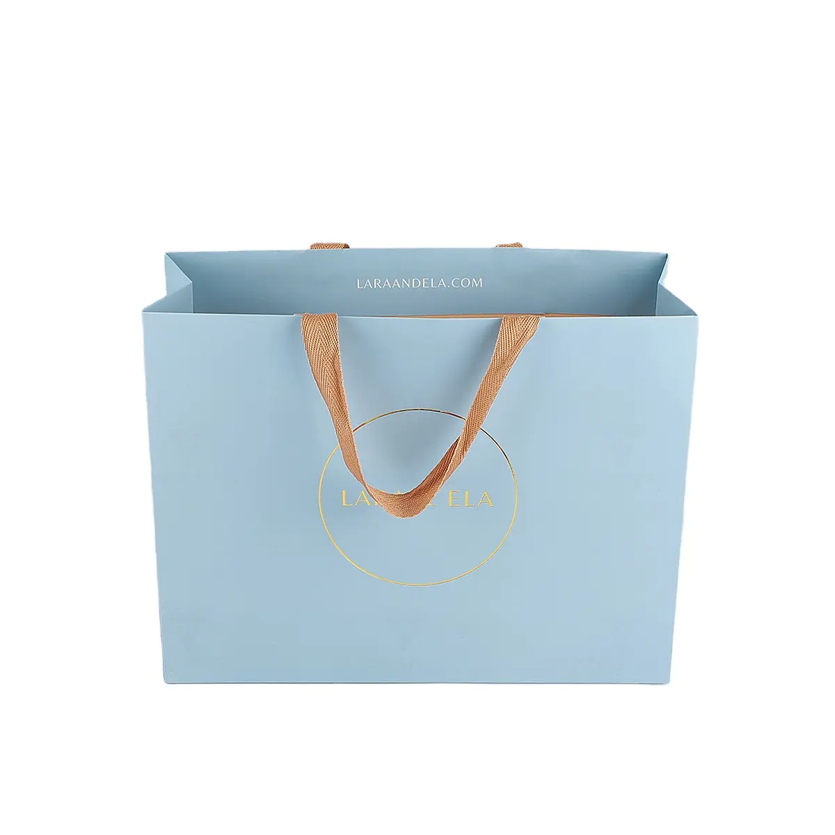 พับวัสดุคราฟท์รีไซเคิลร้านขายของชำขนาดเล็กจับแบนถุงกระดาษคราฟท์กล่องสีฟ้าที่กำหนดเองของขวัญ