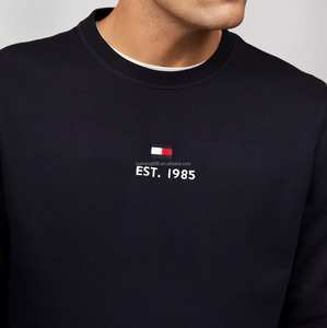 68% algodón 32% poliéster tejido hombres pulóver cuello redondo negro personalizado sudadera bordada con capucha <span class=keywords><strong>sin</strong></span> sombrero - Product Image 4