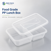 Boîte à lunch jetable en plastique PP écologique de qualité alimentaire 500 ml à 2 compartiments, compatible micro-ondes, couvercle anti-fuite, pour pizza, nouilles, aliments pour bébés