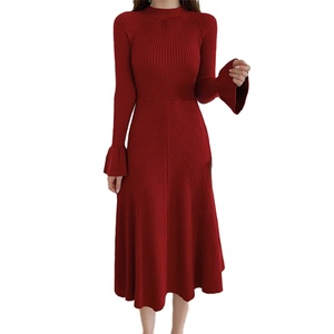 เดรสไหมพรมคอทรงกลม แขนบาน สีพื้น เรียบหรู สไตล์ลำลอง สำหรับผู้หญิง คุณภาพสูง รับผลิตตามสั่งขายส่ง (OEM) - Product Image 1