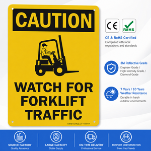 Panneau de signalisation de sécurité pour chariot élévateur ; en aluminium pressé résistant à la rouille ; durable et résistant à la décoloration ; adapté pour entrepôt, industrie ; jaune et noir - Product Image 1